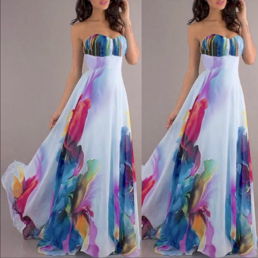 💓DRESS SALE! SILK AND CHIFFON STRAPLESS MAXI